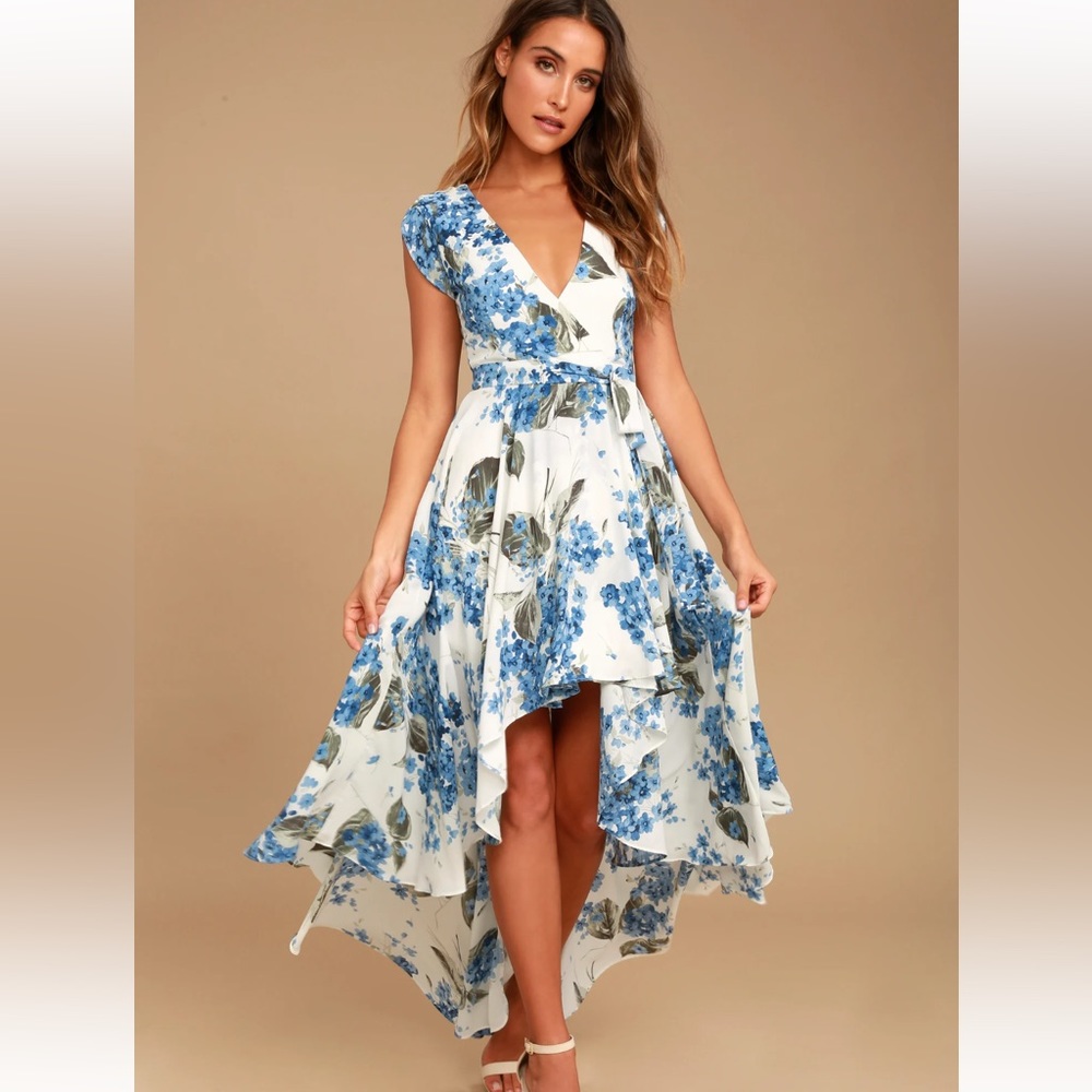 Lulus French Countryside White Floral Print High Low Dress NWT